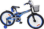 Дитячий сталевий 20 Racer-boy велосипед із кошиком і питною пляшкою синій для хлопчика, фото 3