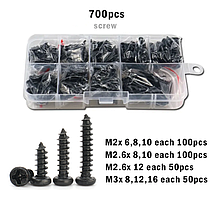 Набір Саморізів M2;M2.6;M3 — 700 шт з Напівкруглою Головкою Чорні Фосфатовані Spec (SP-2420700)