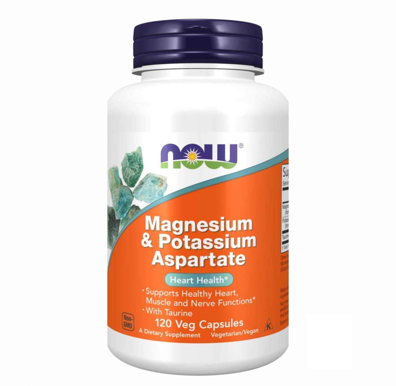 Магній та калій аспартат NOW Magnesium & Potassium Aspartate, 120 рослинних капсул, фото 1