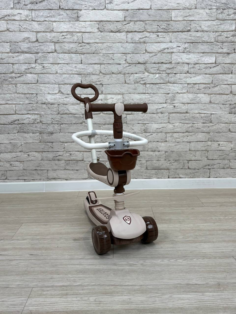 Самокат iTrike 5в1 JR3-133-BRN з батьківською ручкою, українська музика, фото 1