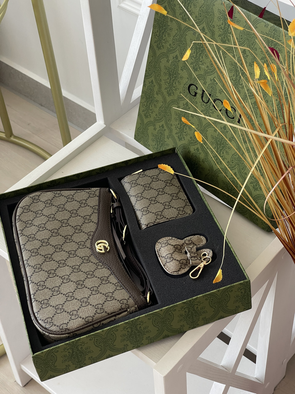 Подарунковий набір Gucci (сумка гаманець ,брелок), фото 1