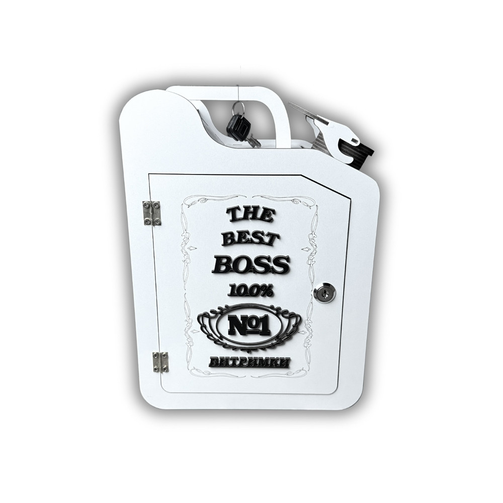 Каністра-бар "The Best Boss", дерев'яний, 30*22*11 см, з чарками, білий, фото 1