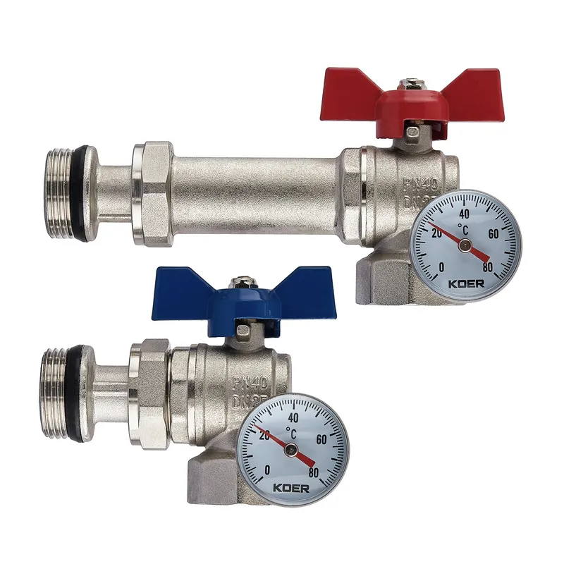 Комплект кранів Koer Set-26 — 1" з рознімним з'єднанням і термометром для колекторної групи (KR5, фото 1