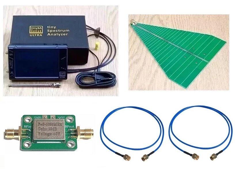 Аналізатор спектру частот TinySA ULTRA 4" 6GHz з антеною 6 дБ, ВЧ підсилювачем 20 дБ, пігтейлами, комплект
