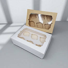 Коробка на 6 капкейків з вікном та ложементом (250х170х80мм.)