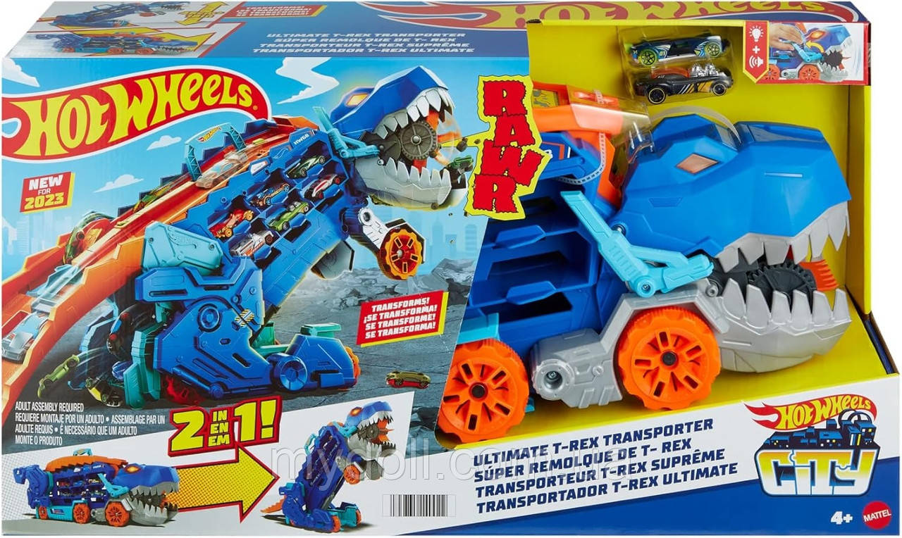 Мега-транспортер Хот Вілс Неймовірний Тірекс 2 в 1 Hot Wheels City Ultimate T-Rex Transporter HNG50 Оригінал, фото 1