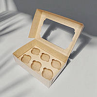 Коробка на 6 капкейків з вікном та ложементом (250х170х80мм.) крафт