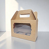 Коробка на 2 капкейка з вікном і ложементом (190х130х90мм.) крафт