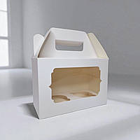 Коробка на 2 капкейка з вікном і ложементом (190х130х90мм.) біла