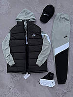Спортивный костюм мужской худи штаны жилетка кепка S M L XL XXL 3XL Набір чорний жилет сірий худі штани кепка