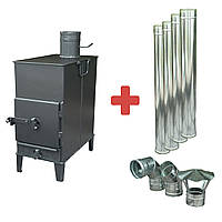 Піч-буржуйка BP/6-ВС_D120 4мм з оцинкованим димарем D120 (4 труби. коліно 90°. коліно 45°. грибок) BRASIL