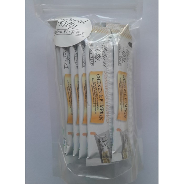 Ласощі для котів Natural Kitty Creamy Treats Superfood Blend: CHICKEN & PUMPKIN курка та гарбуз, в желе, 24 стіки по 12 г