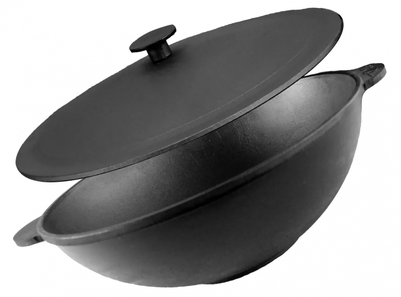 Сковорода чавунна WOK з чавунною кришкою ТМ "BRIZOLL" 3,7 л 280х96 мм (28-1W), фото 1