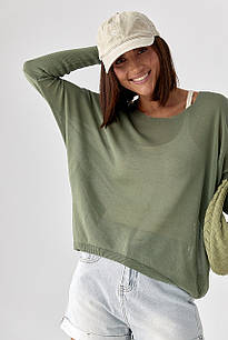 Джемпер вільного крою з необробленою горловиною - хакі цвет, ONE SIZE (є розміри)