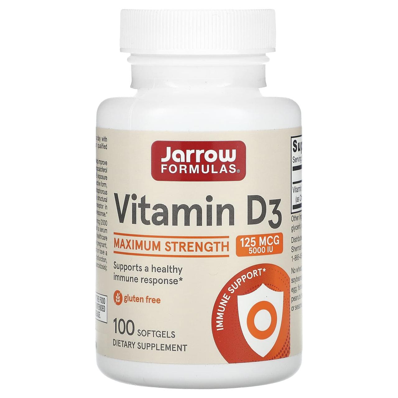 Вітамін D3, Vitamin D3, Jarrow Formulas, 5000 МО, 100 гелевих капсул, фото 1