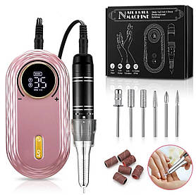 Фрезер JF-603 для манікюру та педикюру (на акумуляторі 2600 mAh) - 35 000 об./хв., 35 Вт. Рожевий