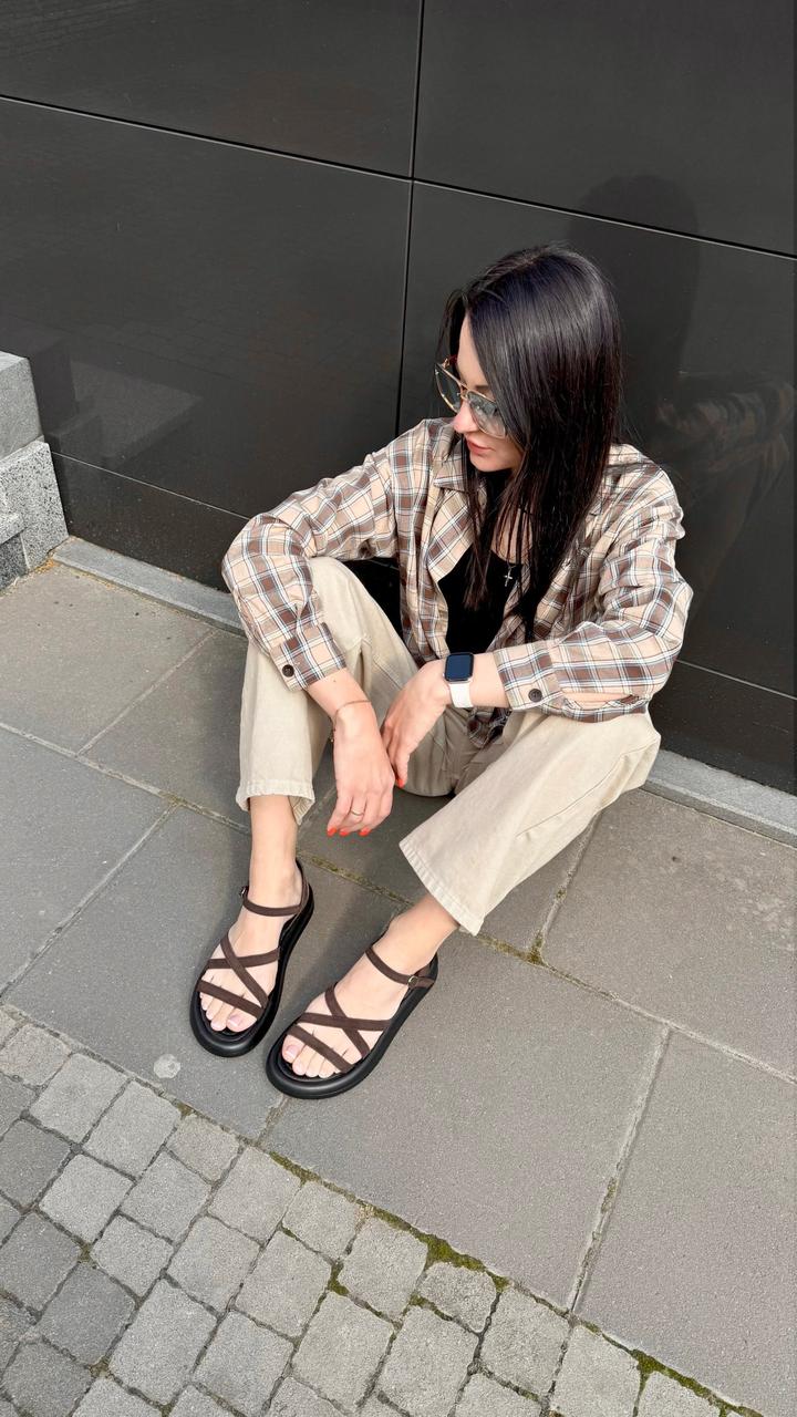 Босоніжки замшеві, коричневі, фото 1