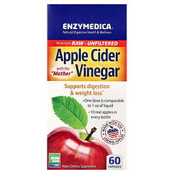 Яблучний оцет із матричною кислотою, Apple Cider Vinegar, Enzymedica, 60 капсул (355 мг на капсулу)