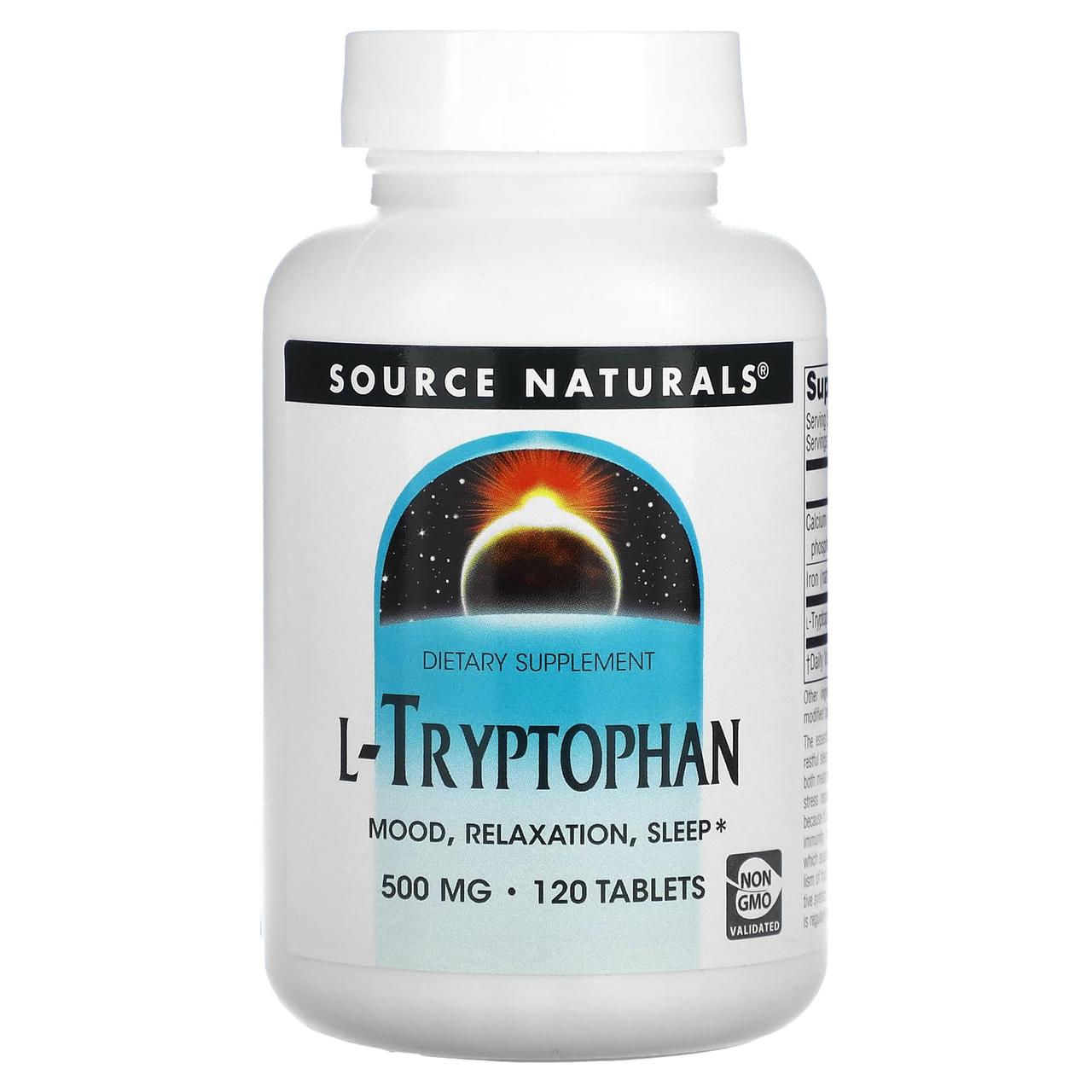 Триптофан, L-Tryptophan, Source Naturals, 500 мг, 120 таблеток, фото 1