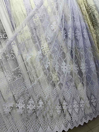Якісний фатинова тюль із кордовою вишивкою №16м300 білий, фото 1