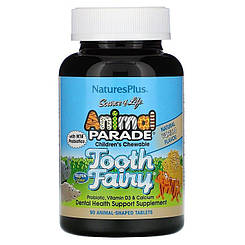 Пробіотики, Tooth Fairy Probiotic, Nature's Plus, Animal Parade, для дітей, вітамін D3 та кальцій, смак ванілі, 90 таблеток у