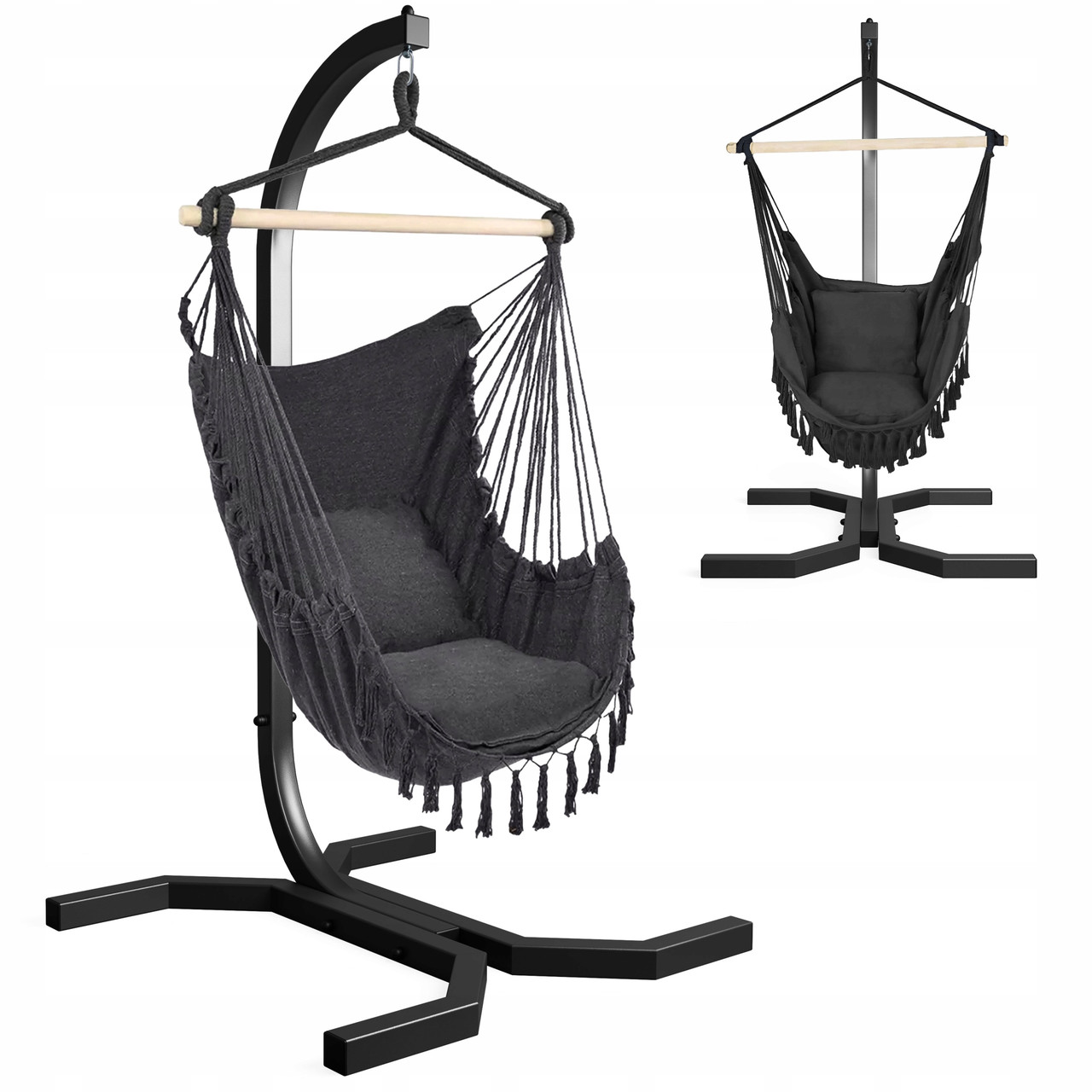 Крісло підвісне K-Sport KSOZ025C Чорний 203х86х92 см Бразилійська гойдалка Підвісне крісло для дому, фото 1