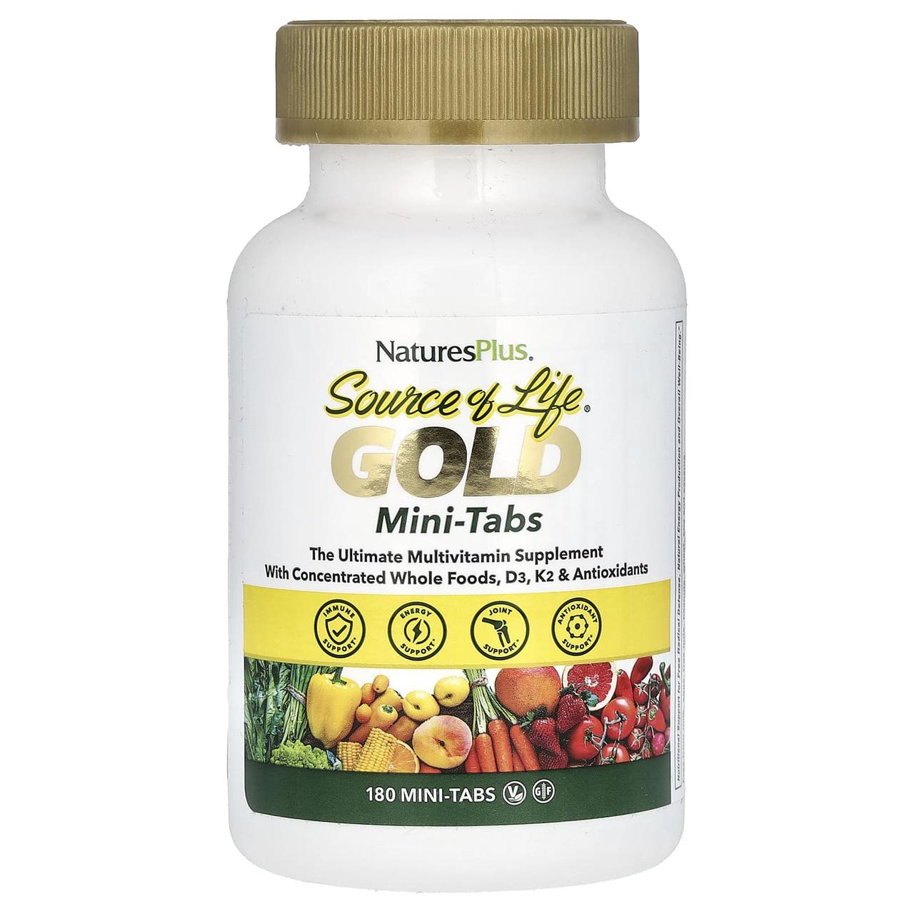 Мультивітаміни, Gold, The Ultimate Multivitamin Supplement, Source of Life, NaturesPlus, 180 міні-таблеток, фото 1