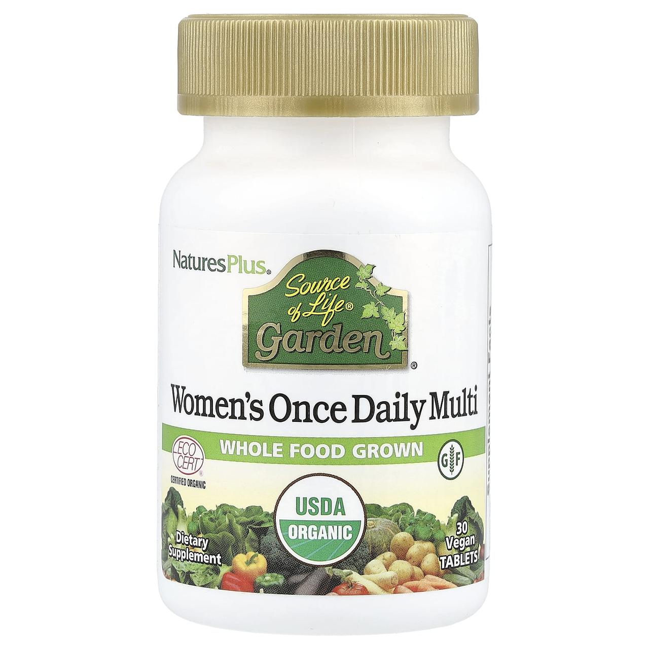 Щоденні мультивітаміни для жінок, Women's Once Daily Multi, Nature's Plus, Source of Life Garden, 30 веганських таблеток, фото 1