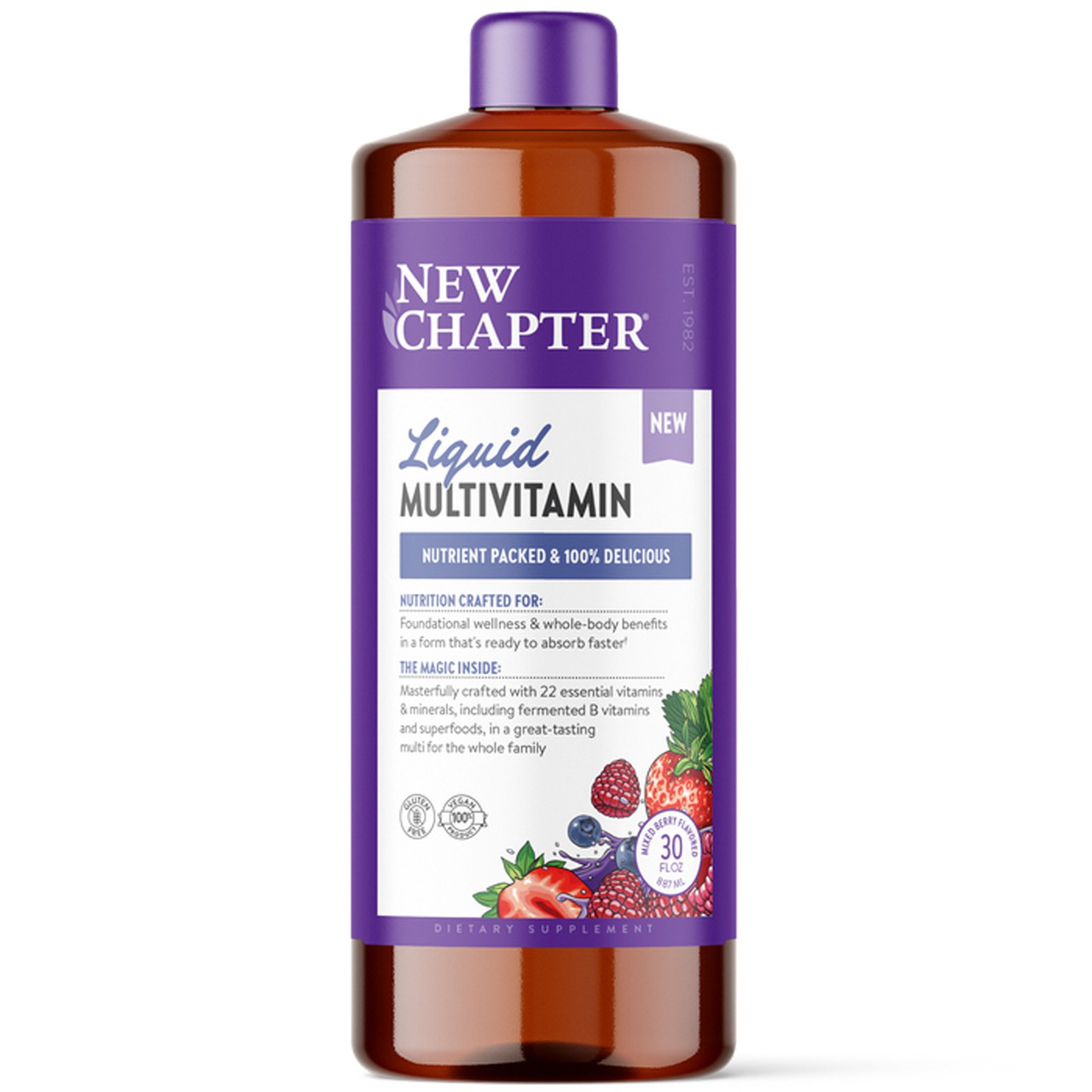 Мультивітаміни для всієї родини, Vegan Liquid Multivitamin for Whole Family, New Chapter, рідкі, веган, ягідний мікс, 887 мл, фото 1