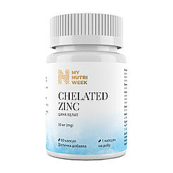 Цинк хелат, Chelated Zinc, My Nutri Week, 30 мг, 60 капсул