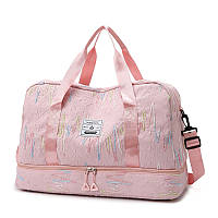 Жіноча спортивна дорожня сумка для фітнесу, тренажерної зали та ручної поклажі з відділенням для взуття Рожева