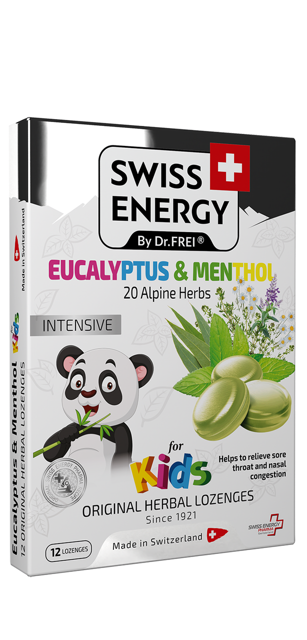 Льодяники від застуди, для дітей, Herbal Lozenges Blister 20 herbs + Eucalyptus and Menthol for kids, Swiss Energy, від кашлю,, фото 1