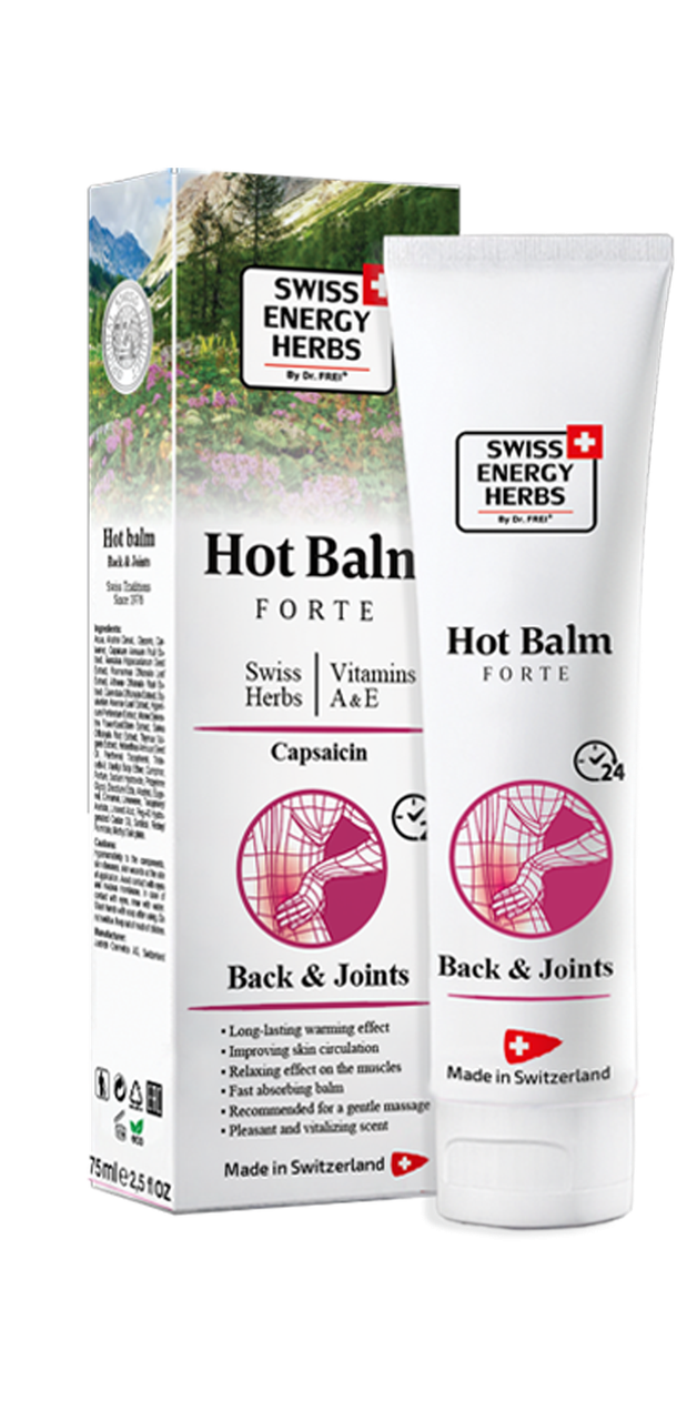 Бальзам зігріваючий, Herbs Hot Balm Forte Back & Joints, Swiss Energy, швейцарські трави, вітаміни, капсаїцин, 75 мл, фото 1