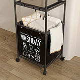 Металевий кошик для білизни з колесами Кошик для зберігання білизни Washday + 2 полиці Сталаж із кошиком, фото 3