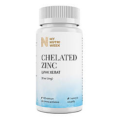 Хелатний цинк, Chelated Zinc, My Nutri Week, 30 мг, 100 капсул