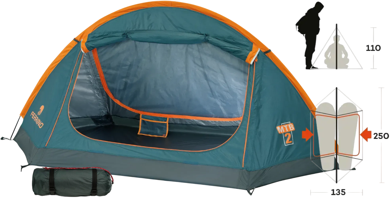 Двомісний намет Ferrino MTB 2 Blue | Трисезонна трекінгова легка палатка без тамбуру з легким встановленням