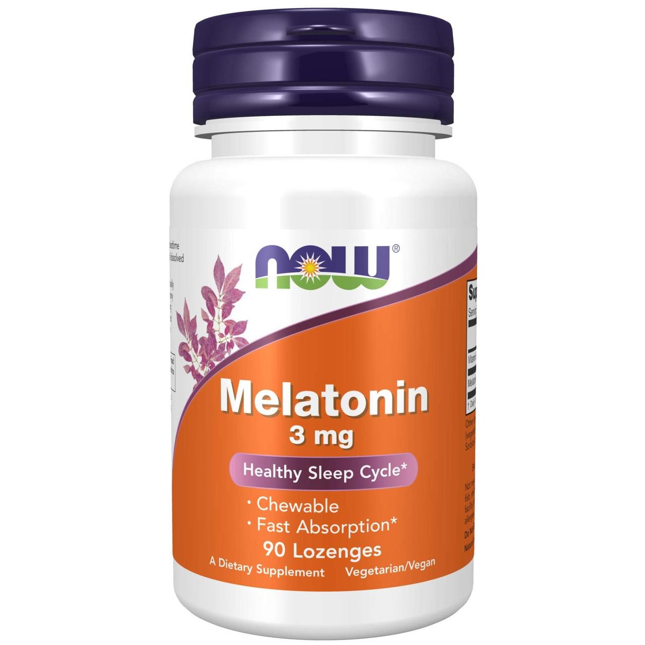 Мелатонін, Melatonin, Now Foods, 3 мг, 90 льодяників, фото 1