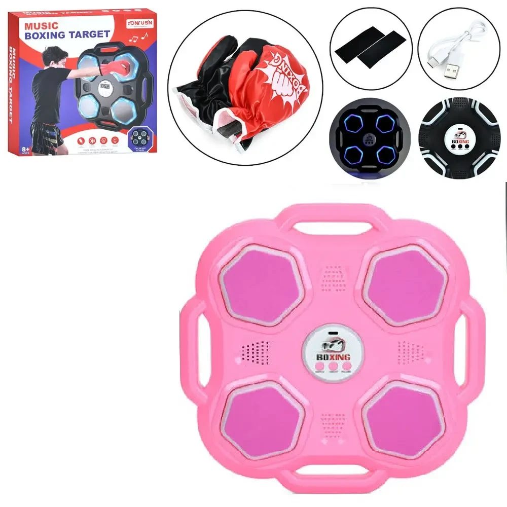 Дитячий настінний боксерський тренажер MS 4650 Pink з 4 мішенями, Bluetooth, музикою, рукавичками та підсвіткою