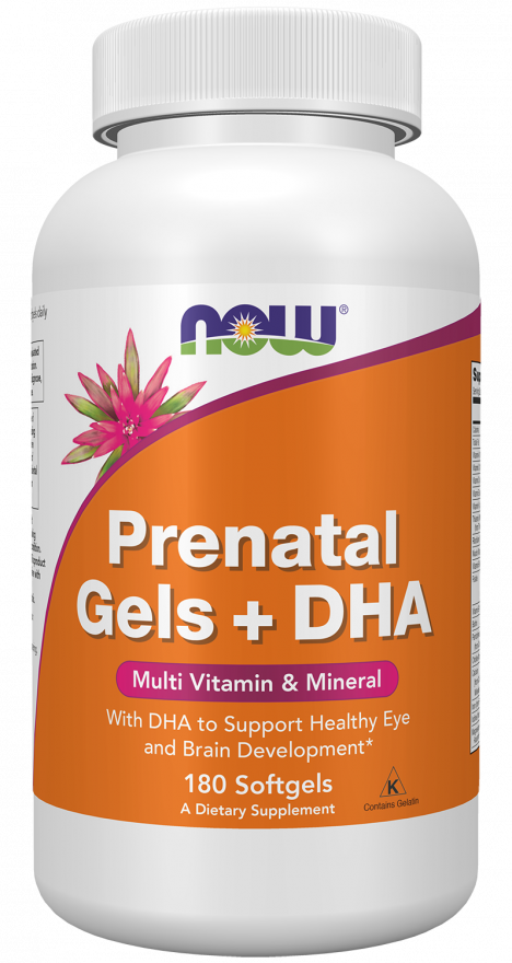 Вітаміни для вагітних з риб'ячим жиром, Prenatal Gels + DHA, Now Foods, 180 капсул, фото 1