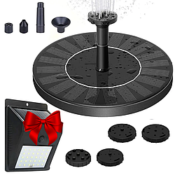 16 см Фонтан-насос, 6 насадок + Подарунок Вуличний LED світильник / Сонячний плаваючий фонтан