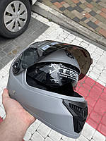 Серый матовый Мото Шлем с тонироваными очками и визором в комплекте интеграл