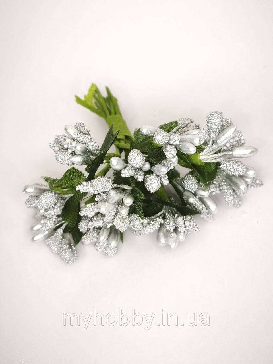 Тичинки складні 12шт колір Срібло для декору, фото 1