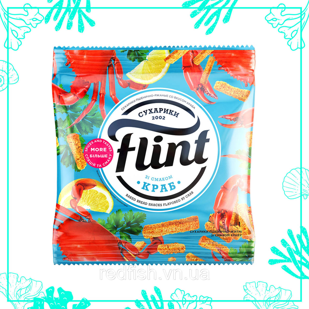 Сухарики житньо пшеничні зі смаком "КРАБ" 100г FLINT, фото 1