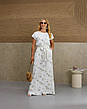 Довга сукня, літня в молочному кольорі з бежевими квітами "Аліна". Розміри від 44 до 58, фото 7