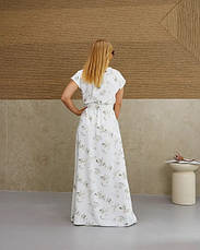 Довга сукня, літня в молочному кольорі з бежевими квітами "Аліна". Розміри від 44 до 58, фото 4