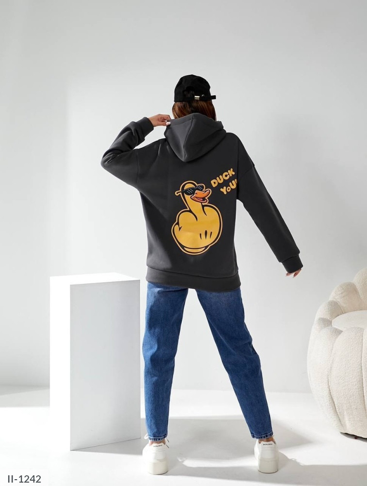 Худі жіноче красиве стильне молодіжне утеплене на флісі з малюнком на спині оверсайз вільне