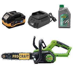 Акумуляторна ланцюгова пила Procraft PKA60 + 1 акб 4Аг Turbo + ЗП charger20/1 + Олива для ланцюга 1л