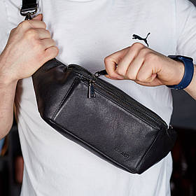 Сумка-бананка для телефону 11х25х8, стильний слінг із натуральної гладкої шкіри TD-31848 чорний