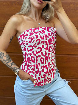 Жіночний корсет із деніму з принтом «лео пінк» S-M