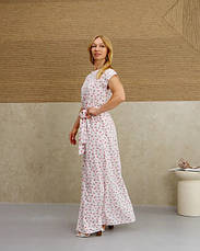 Довга сукня, літня в молочному кольорі з рожевими квітами "Аліна". Розміри від 44 до 58, фото 3
